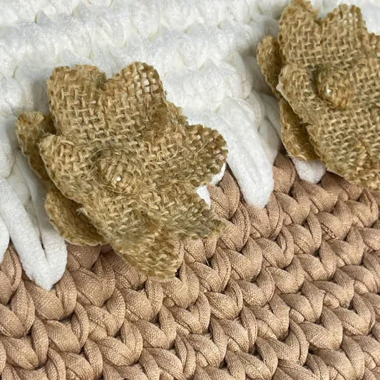 Borsetta Flower in Fettuccia di Cotone Bianca e Beige