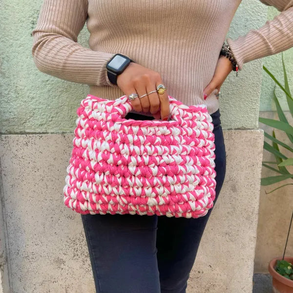Borsetta Bianca e Fucsia in Fettuccia di Cotone