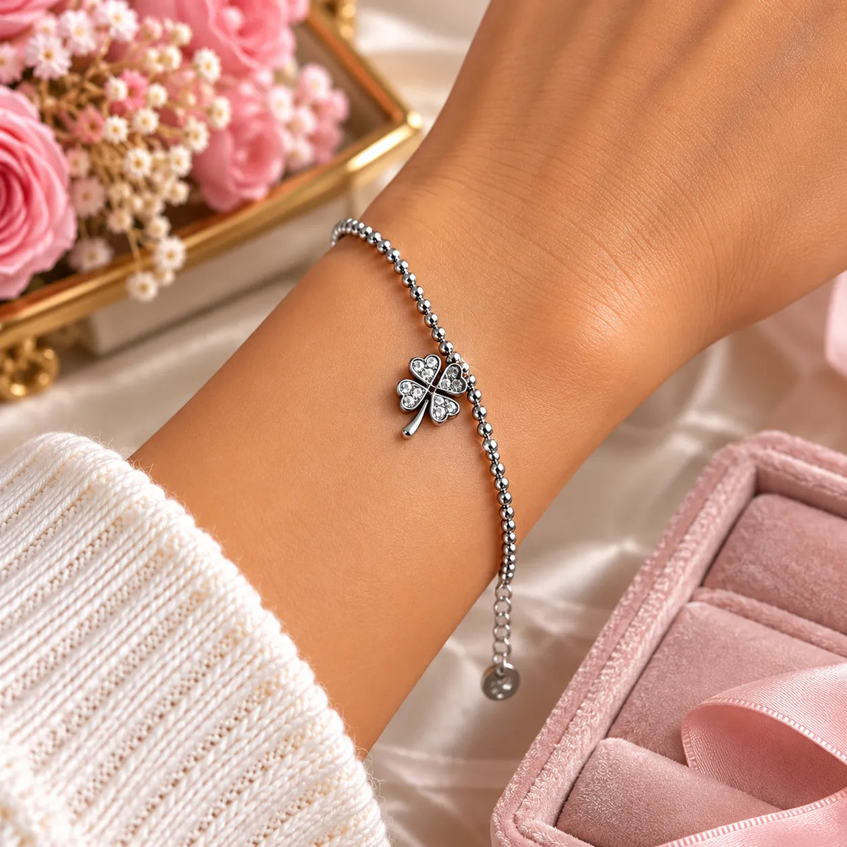 Bracciale Quadrifoglio Silver con Diamantini in Acciaio Inox