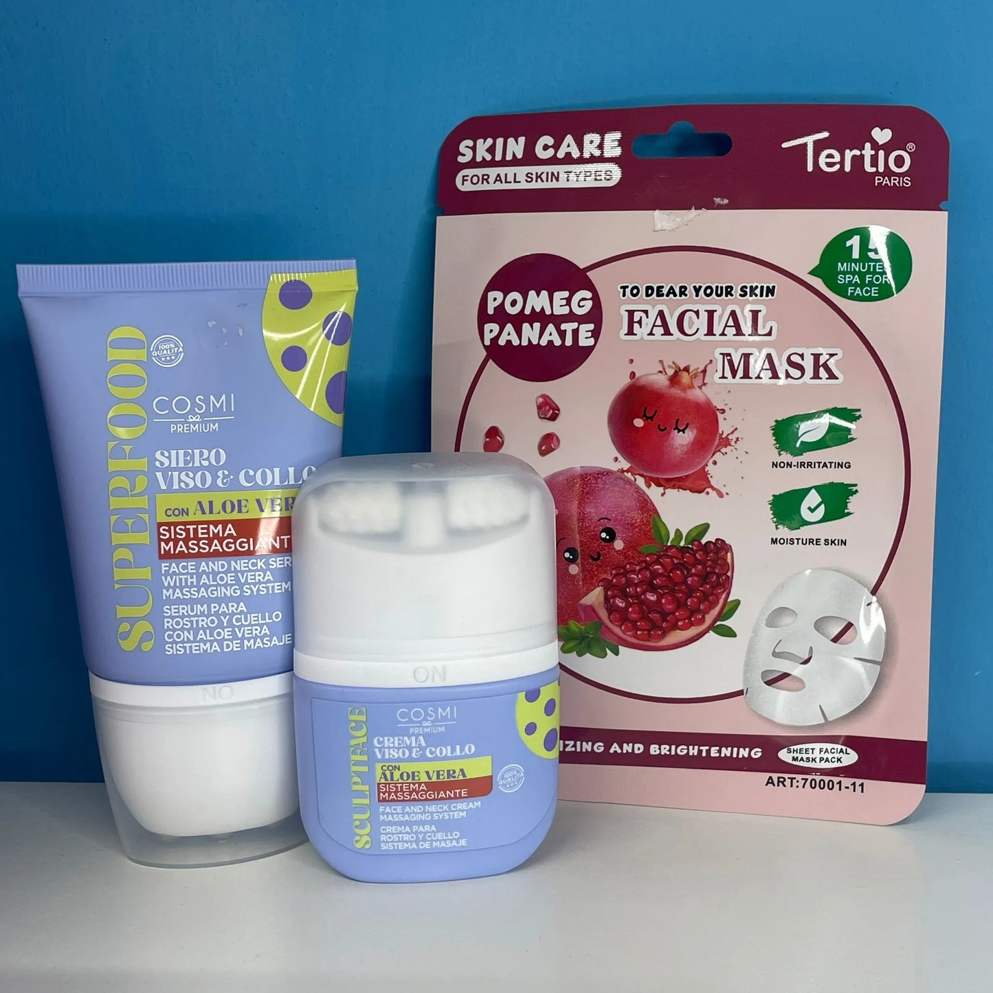 Cofanetto Natalizio Azzurro - Crema Viso + Siero Viso + Maschera Viso