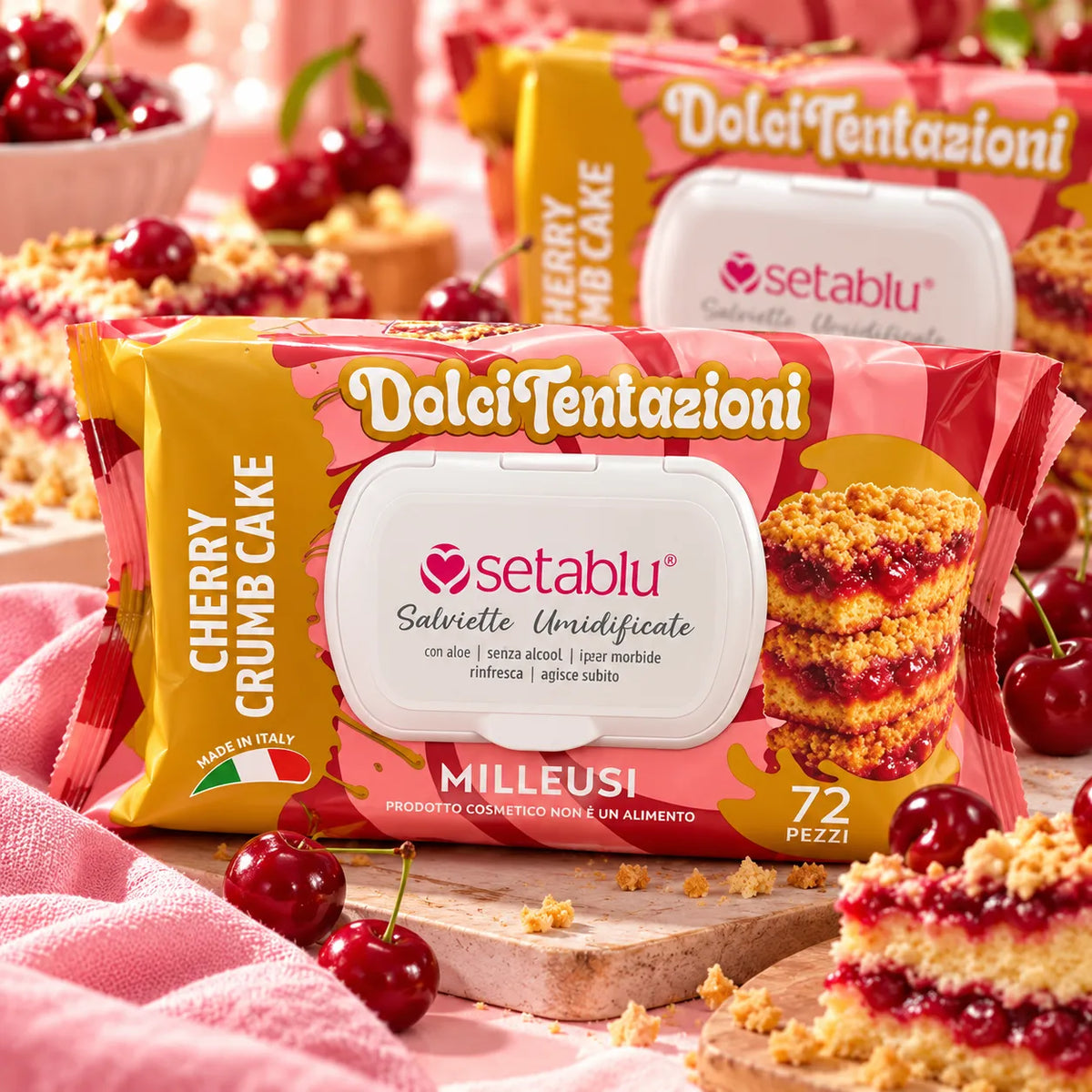 Salviette Umidificate Setablu Dolci Tentazioni Cherry Crumb Cake – 72 Pezzi