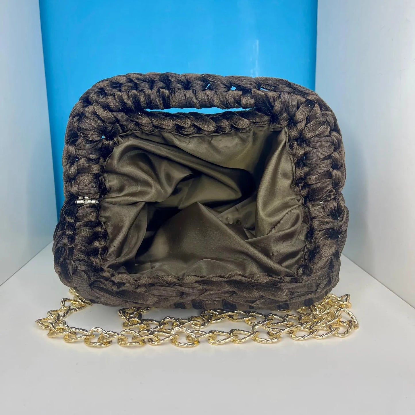 Clutch Fettuccia Marrone Velluto 20 cm