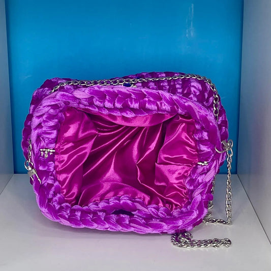 Clutch da 20 cm in Velluto Viola Fucsia