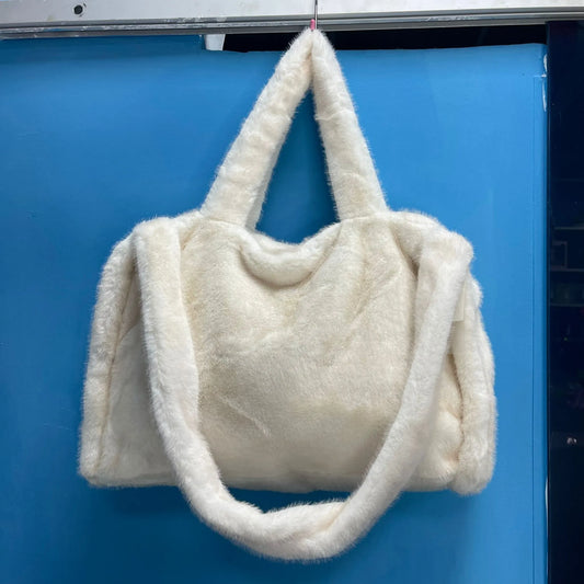 Borsa Big Pellicciosa Morbida Panna con Tracolla