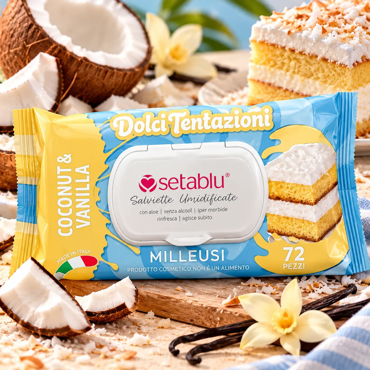 Salviette Umidificate Dolci Tentazioni Cocco & Vaniglia – 72 Pezzi