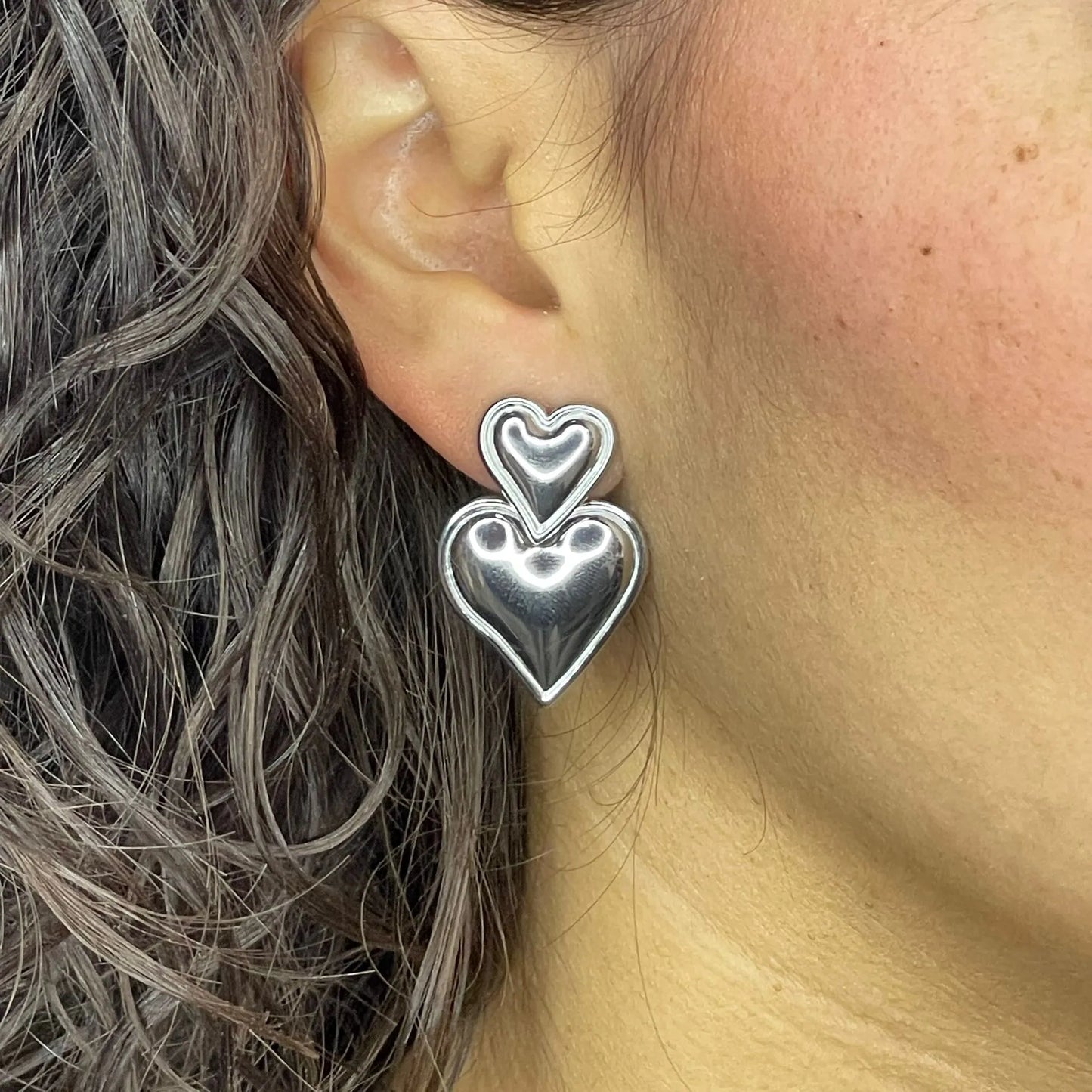 Orecchini Doppio Cuore Silver