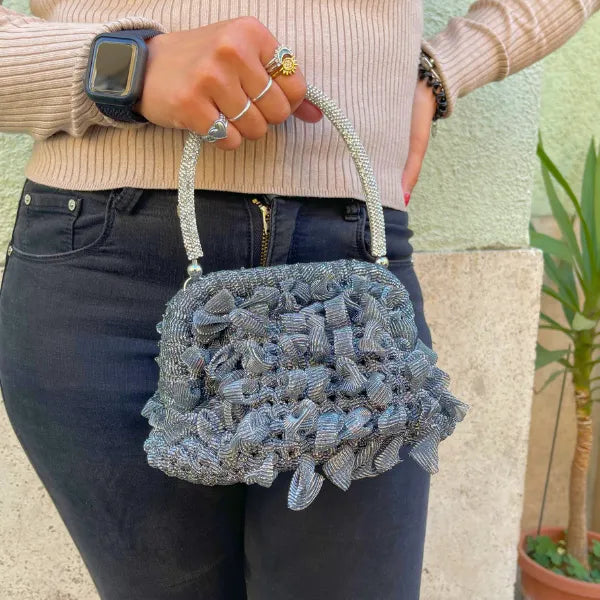 Clutch da 16 cm Fettuccia in Organza con manico Swarovski