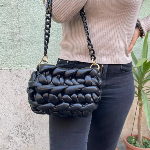 Borsa Marshmallow Metallica Nera con Catena