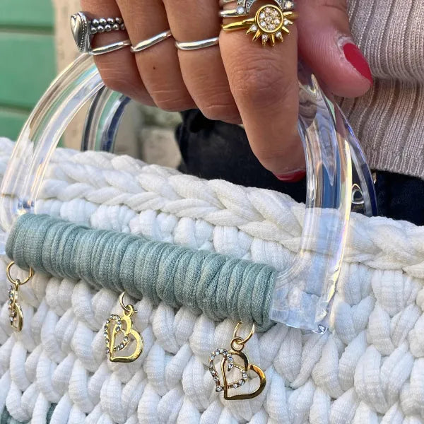 Borsetta Tricolor in Fettuccia di Cotone Bianca Verde Tiffany