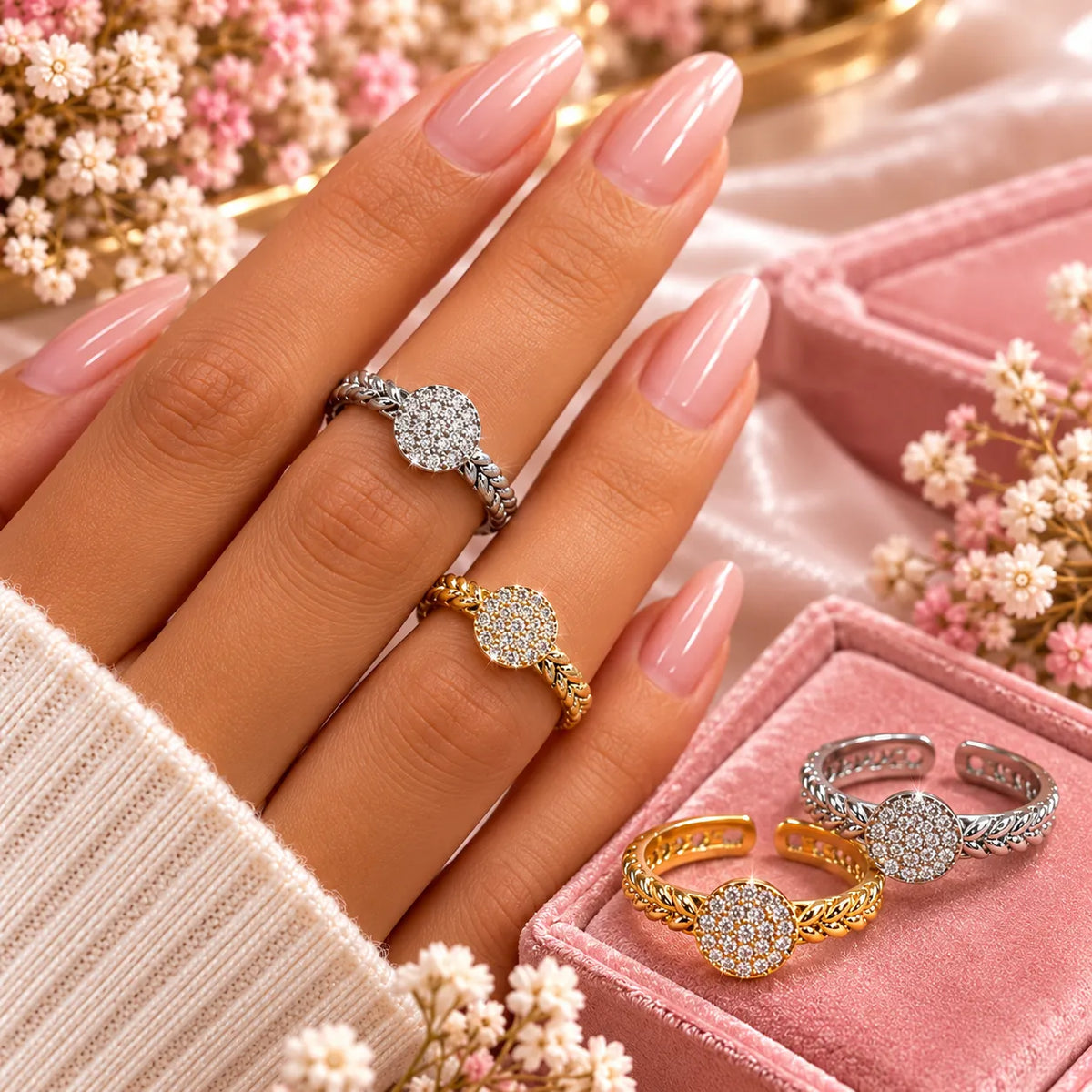 Anello Diamond Regolabile in Acciaio Inox – Gold e Silver