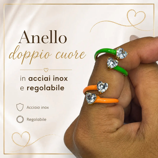 Anello Doppio Cuore - Vari Colori