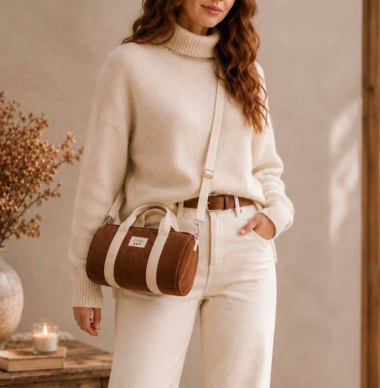 Borsa Polochon in velluto a coste con tracolla - Vari Colori