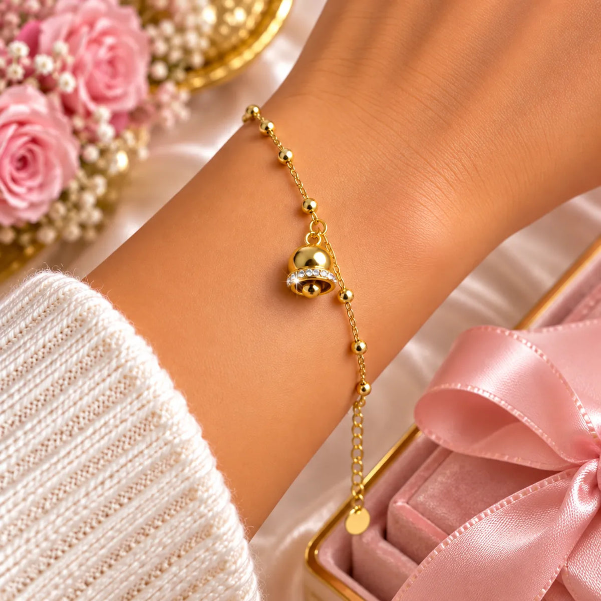 Bracciale Campanellina Gold con Diamantini in Acciaio Inox