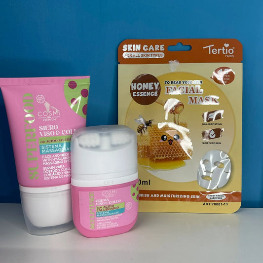 Cofanetto Natalizio Rosa  - Crema Viso + Siero Viso + Maschera Viso