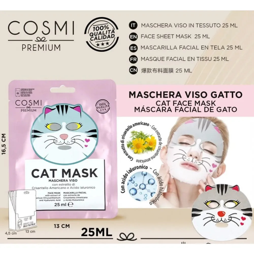 Cosmi Premium - Maschera Viso Gatto in Tessuto – Cristantello Americano & Acido Ialuronico