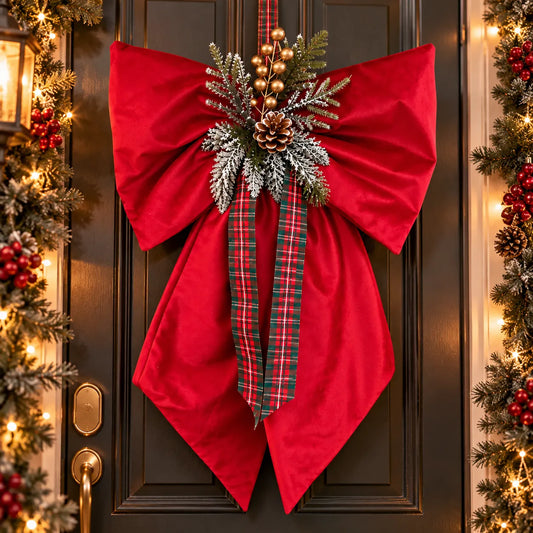 Fiocco Natalizio in Velluto Fatto a Mano 60 cm – Fuoriporta e Puntale Albero di Natale