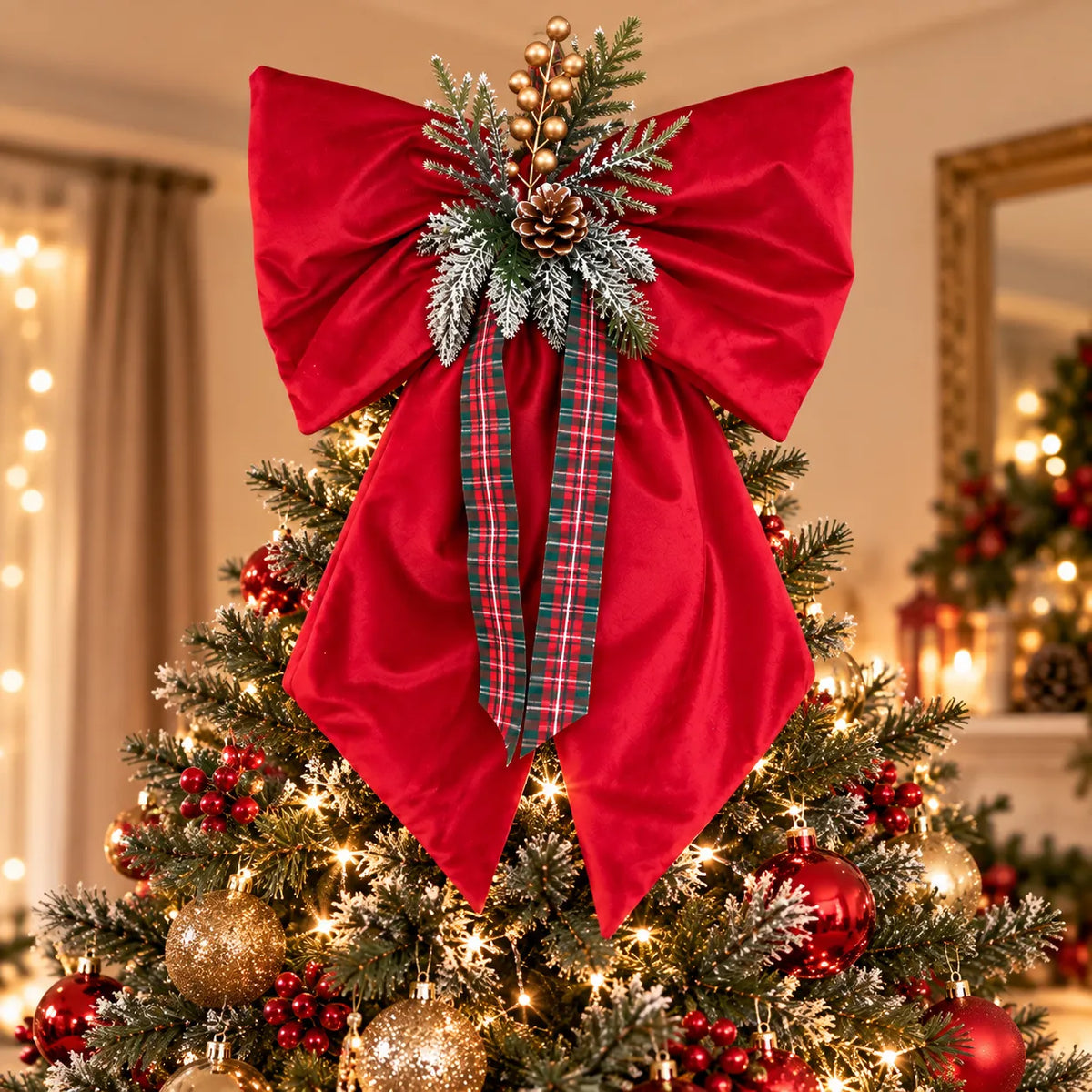 Fiocco Natalizio in Velluto Fatto a Mano 60 cm – Fuoriporta e Puntale Albero di Natale