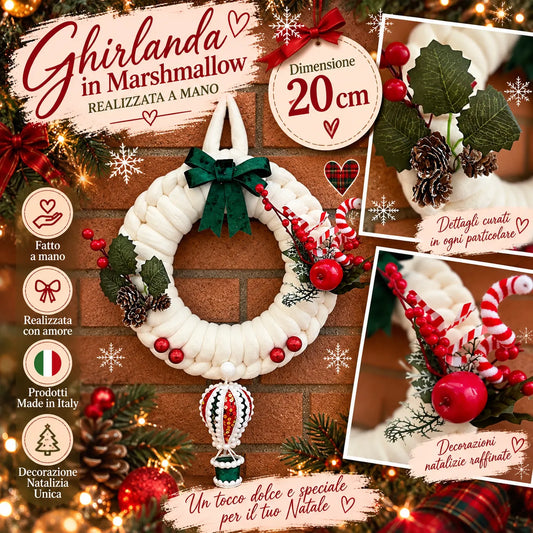 Ghirlanda Natalizia Marshmallow 30 cm Fatta a Mano – Decorazione Handmade Made in Italy