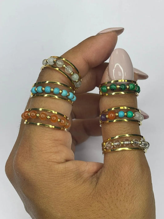 Anello Perline Base Gold - Vari Colori