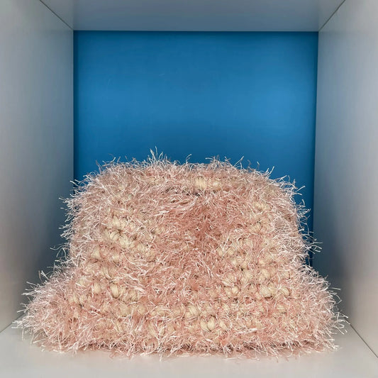 Clutch in fettuccia e pelliccia 20 cm Rosa