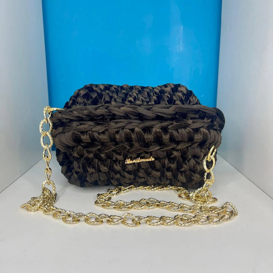 Clutch Fettuccia Marrone Velluto 20 cm