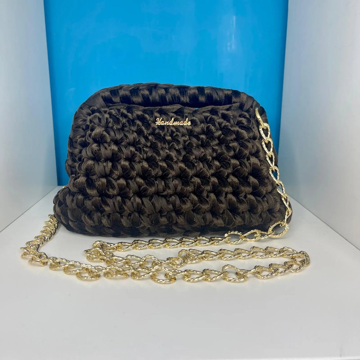 Clutch Fettuccia Marrone Velluto 20 cm