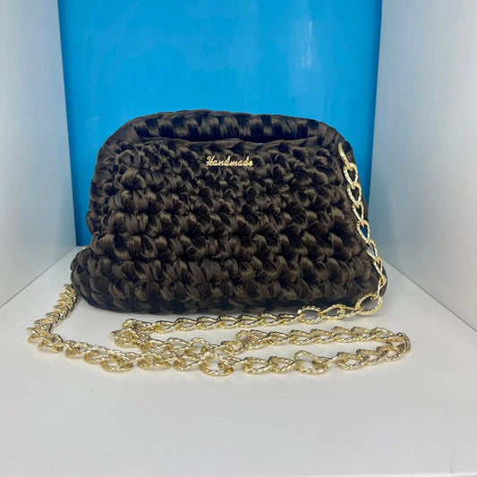 Clutch Fettuccia Marrone Velluto 20 cm