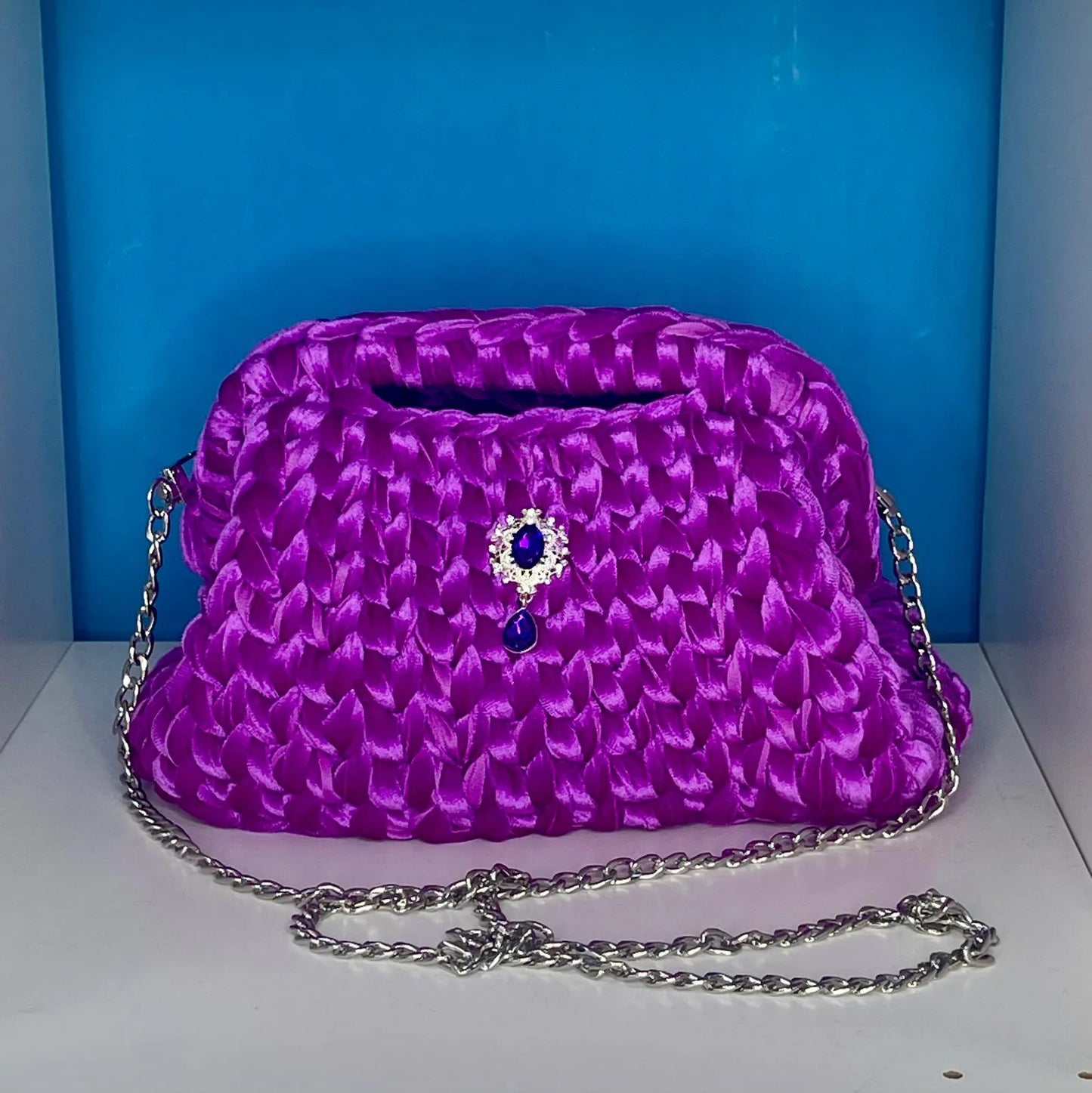 Clutch da 20 cm in Velluto Viola Fucsia