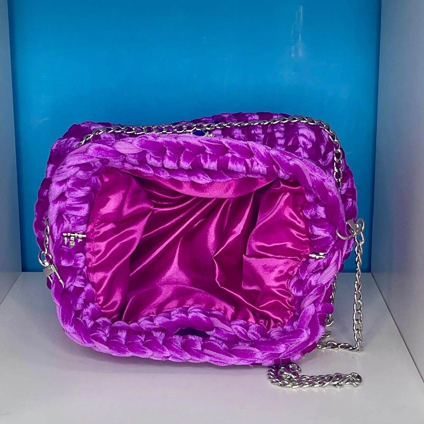 Clutch da 20 cm in Velluto Viola Fucsia