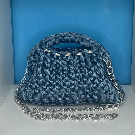Clutch da 20 cm in Velluto Polvere di Zucchero con Swarovski