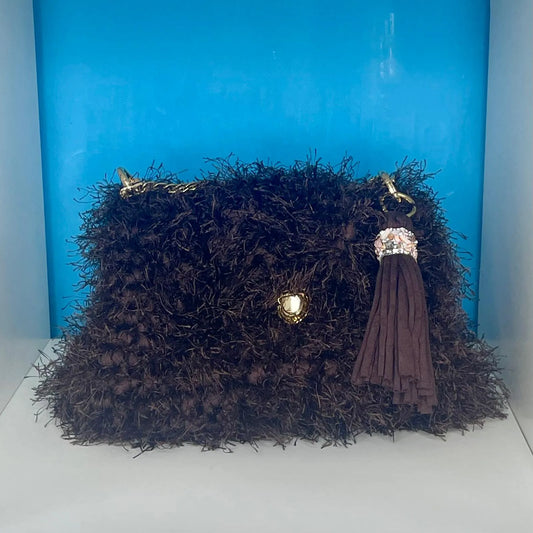 Borsetta in Fettuccia e Filato Fur - Realizzata a Mano