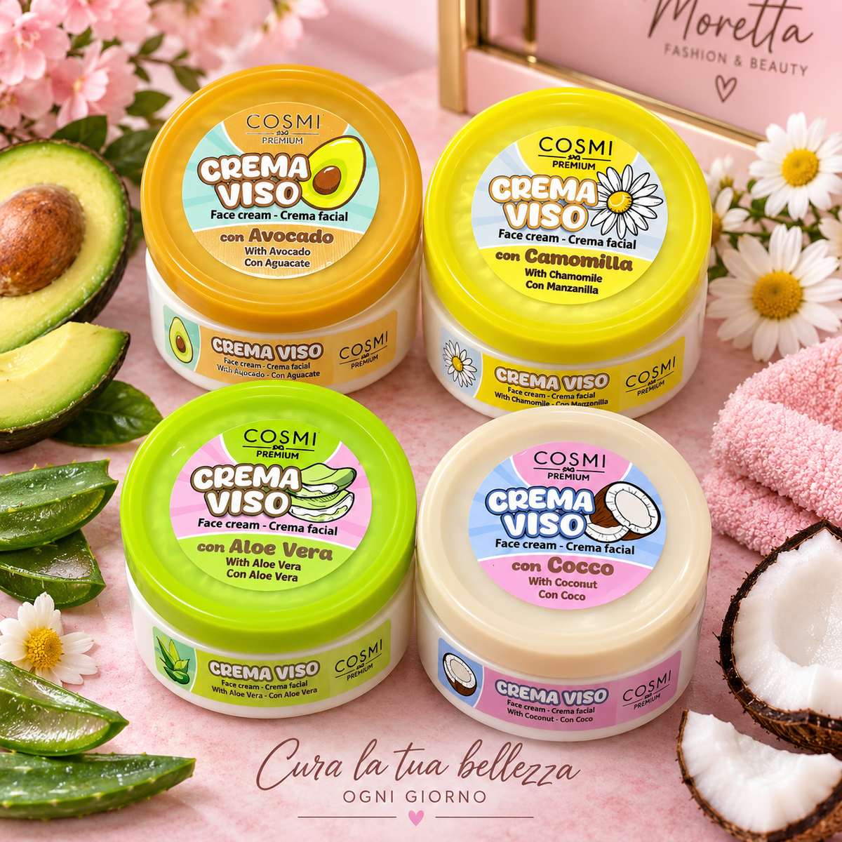 Crema Viso COSMI Premium – Avocado, Camomilla, Aloe Vera o Cocco 30 ml