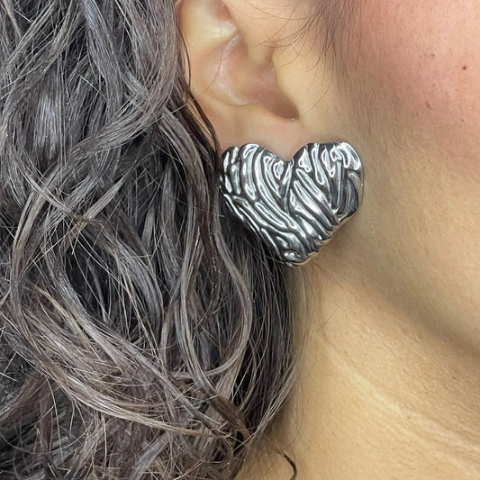 Orecchini Cuore Pieno Mosso Silver