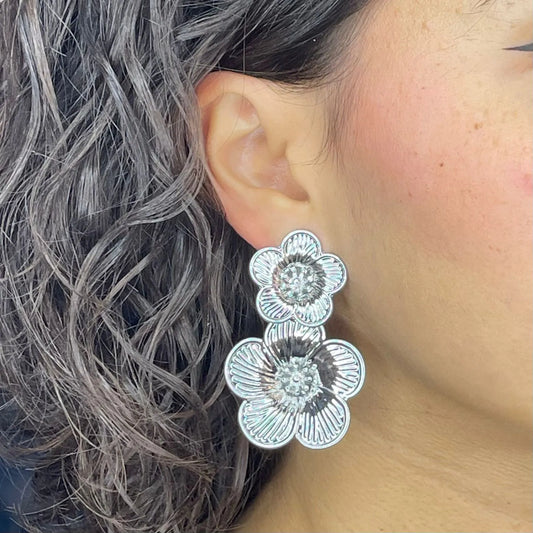Orecchini Doppio Fiore Silver