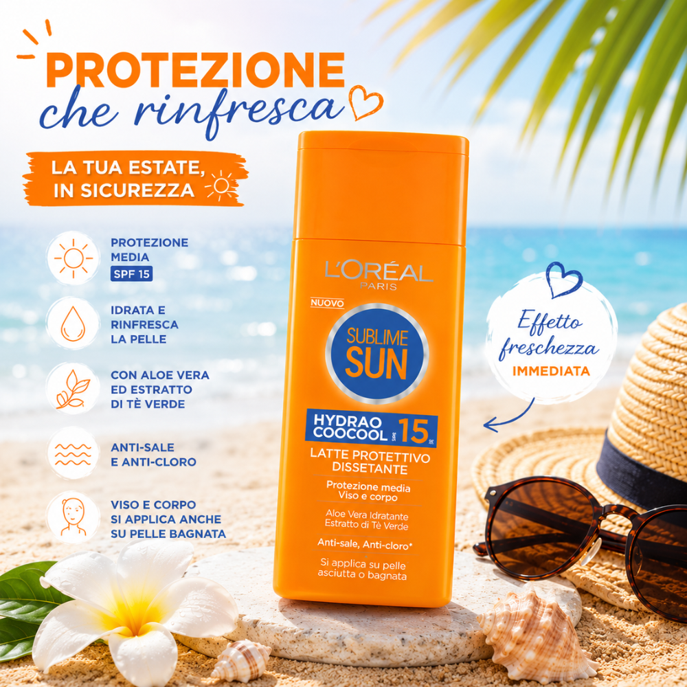 L'Oréal Paris Sublime Sun Hydracool SPF 15 – Latte Protettivo Abbronzante Intensificante Viso e Corpo