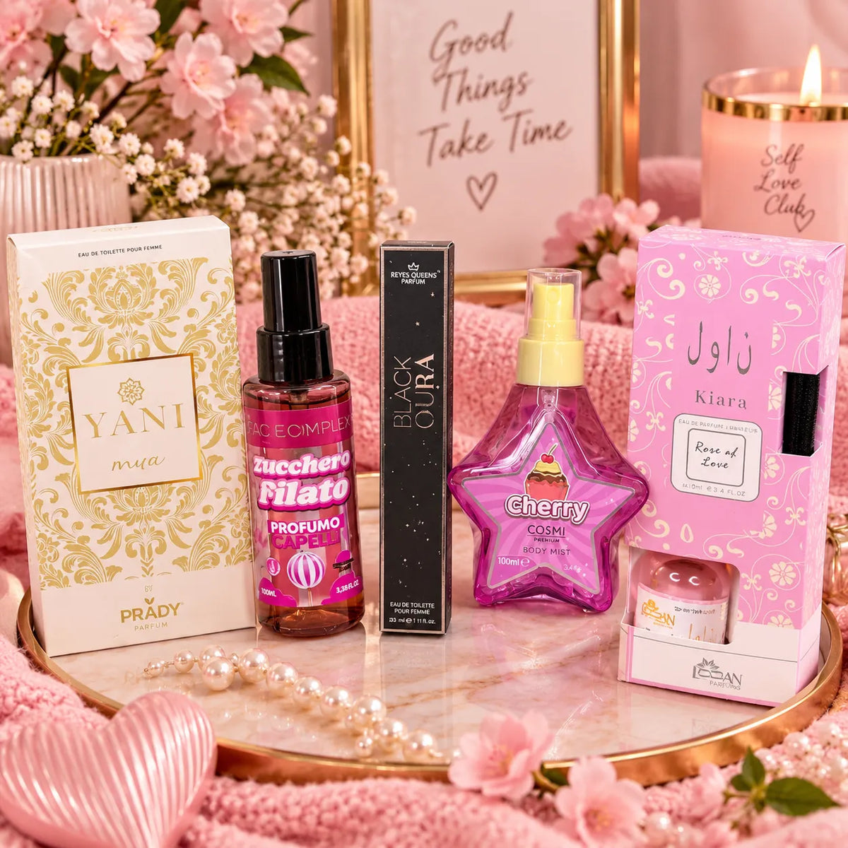 Set Profumi Donna 5 Prodotti – Profumo, Hair Mist, Body Mist, Profumo da Borsetta e Ambiente