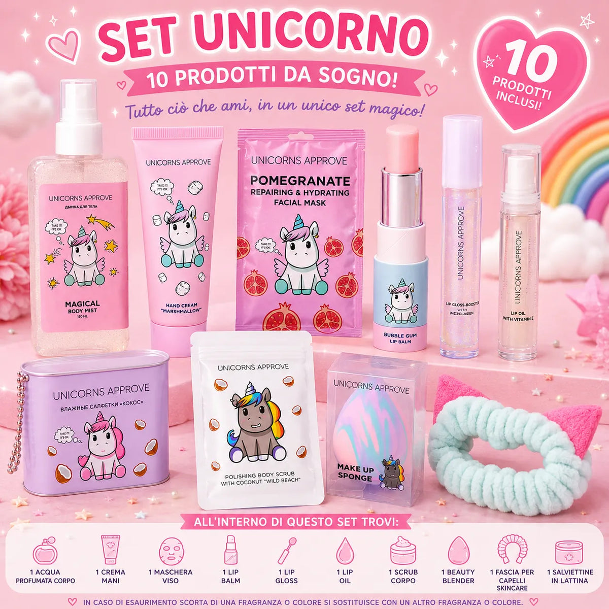Set Unicorno Beauty – 10 Prodotti Skincare, Corpo & Labbra