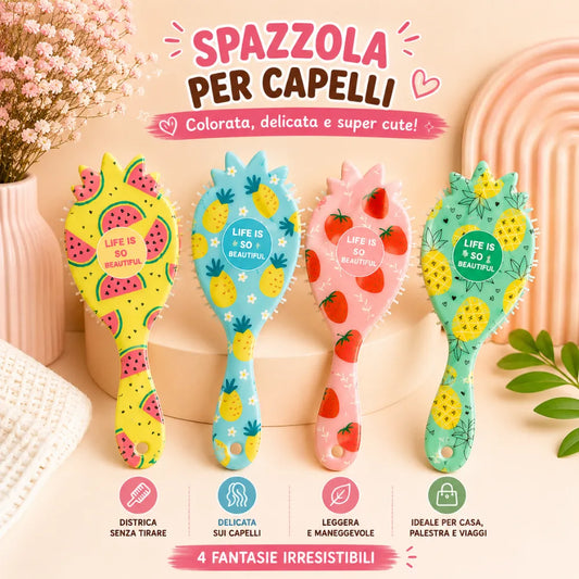Spazzola per Capelli Fantasia Frutta – Districante Delicata per Tutti i Tipi di Capelli