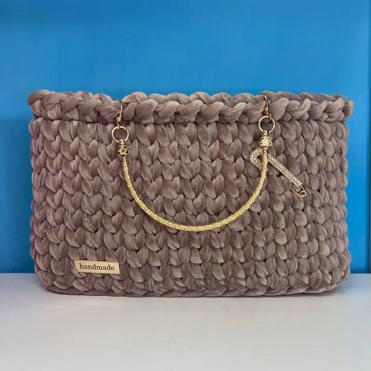 Borsetta in Velluto Beige Realizzata a Mano