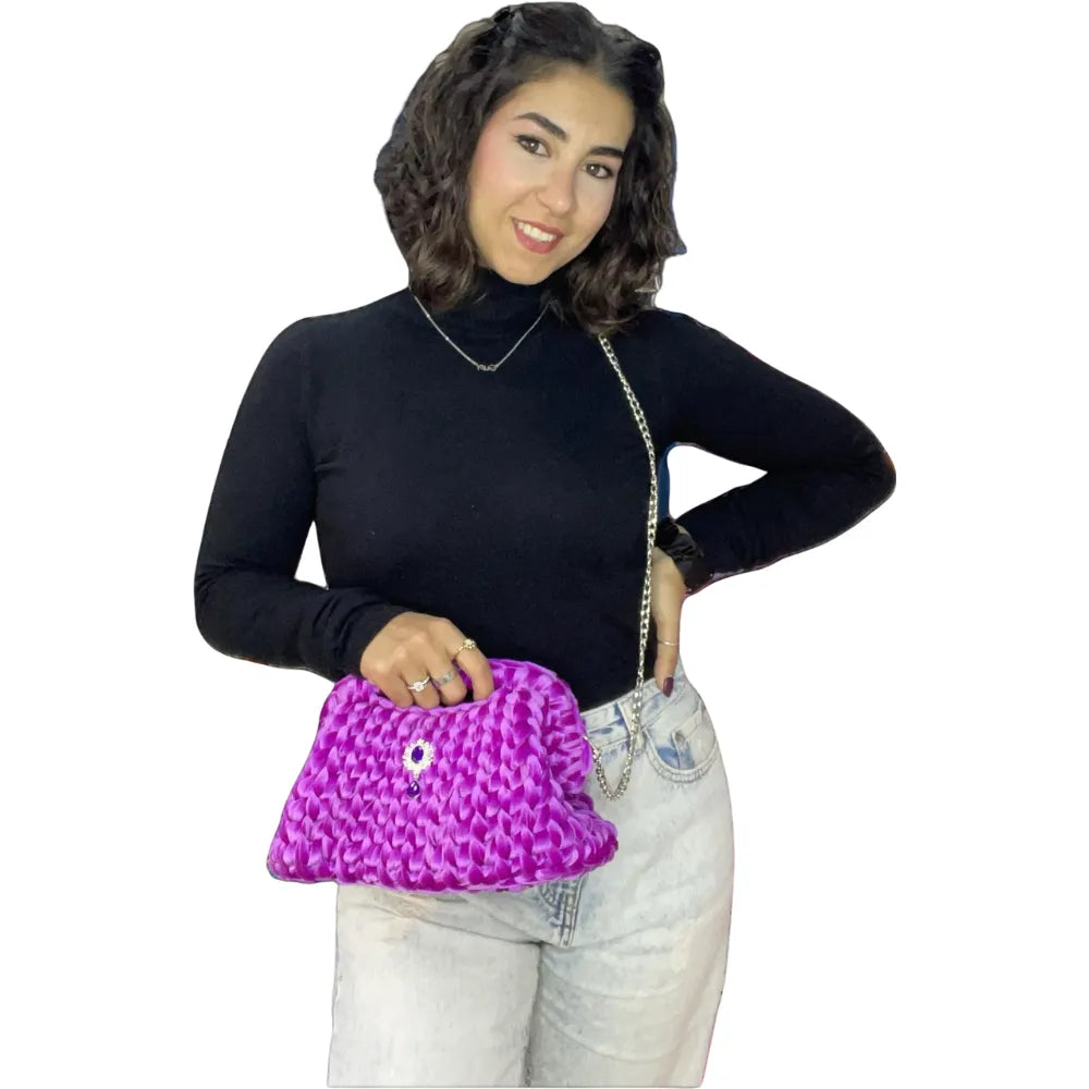 Clutch da 20 cm in Velluto Viola Fucsia