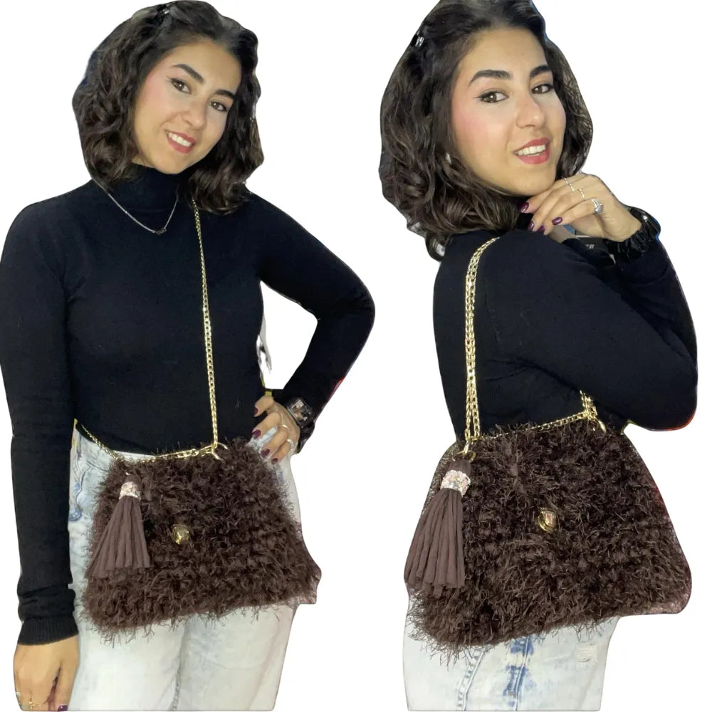 Borsetta in Fettuccia e Filato Fur - Realizzata a Mano