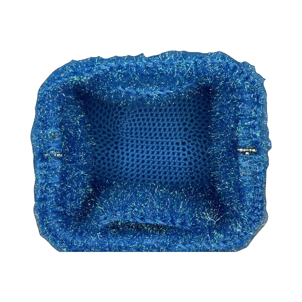 Clutch 20 cm Azzurra in Cordino Thai e Filato Fur
